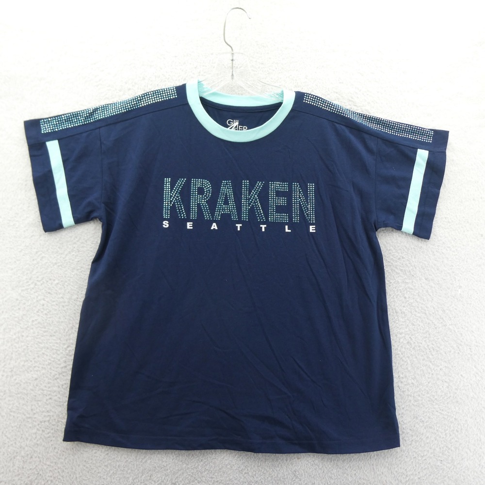 G-III Shirt Womens Medium Seattle Kraken Navy Blue Rhinestone Studded NHL Hockey